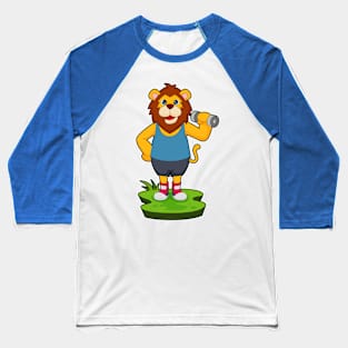 Lion Bodybuilder Dumbbell Baseball T-Shirt